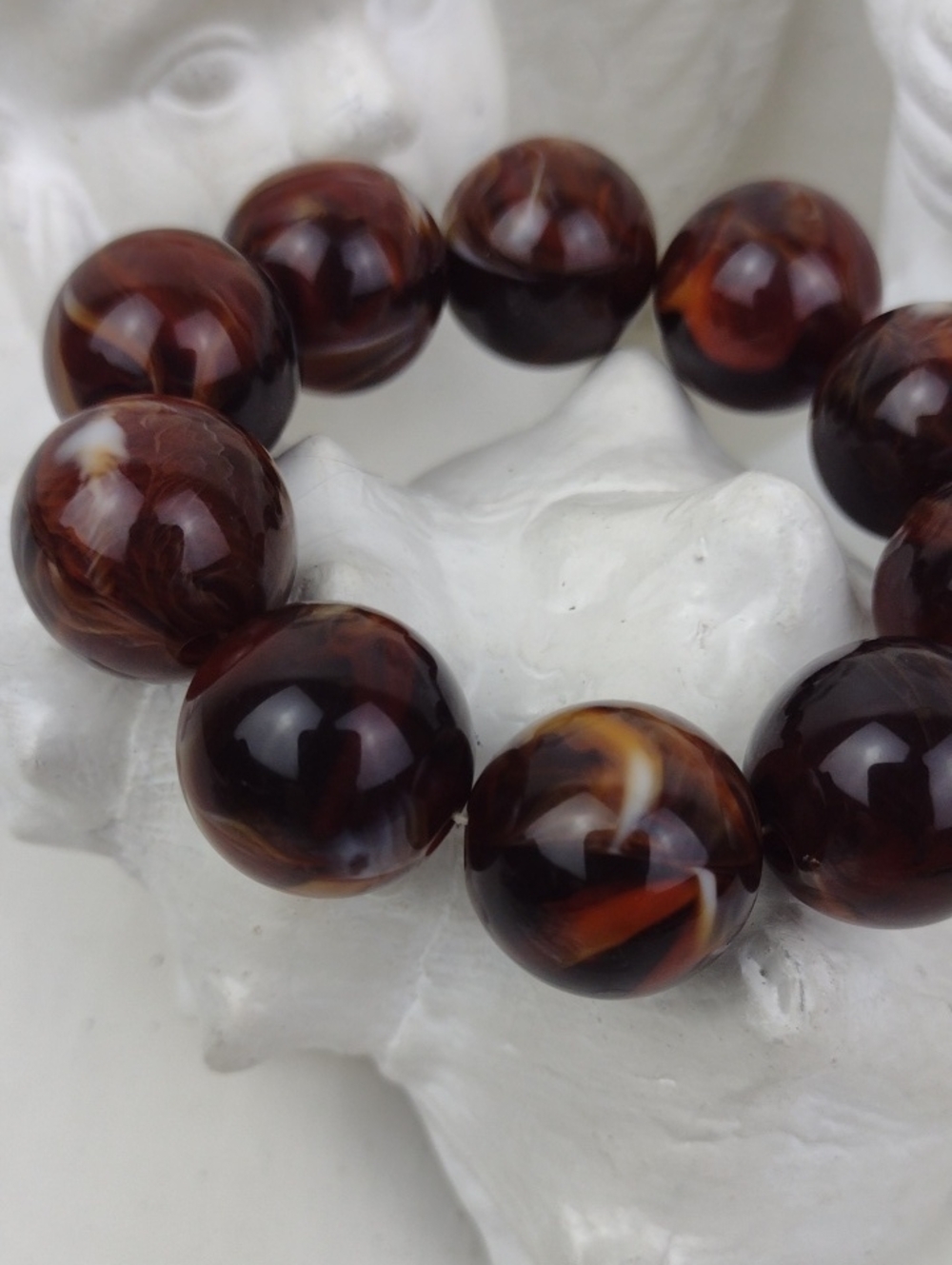 Chunky Marbled Classic Brown Polished Bead Stretch Bracelet - Picture 4 of 8